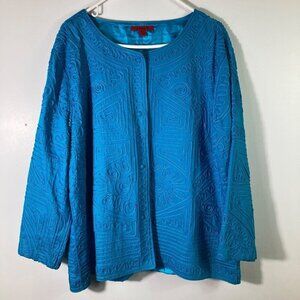 Womens Joni B Jacket Embroidered Piping Applique Lined‎ Turquoise XL